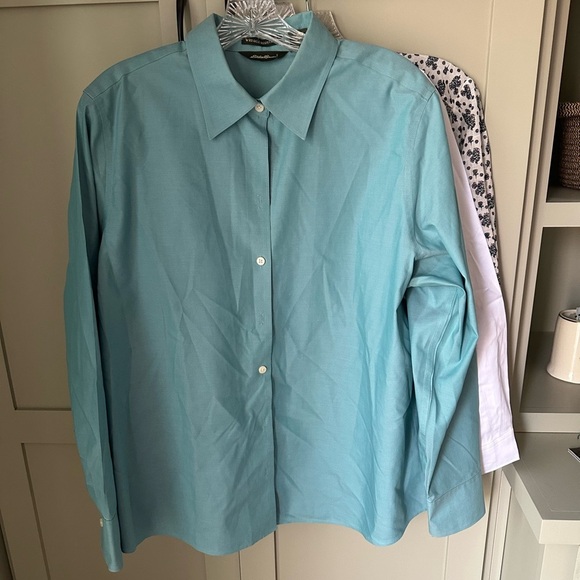 EUC Eddie Bauer Aqua Blue Button-Up Shirt, Wrinkle Resistant, Sz XL - Picture 1 of 7